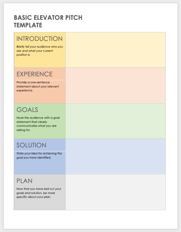 Elevator Pitch Template Infoupdate