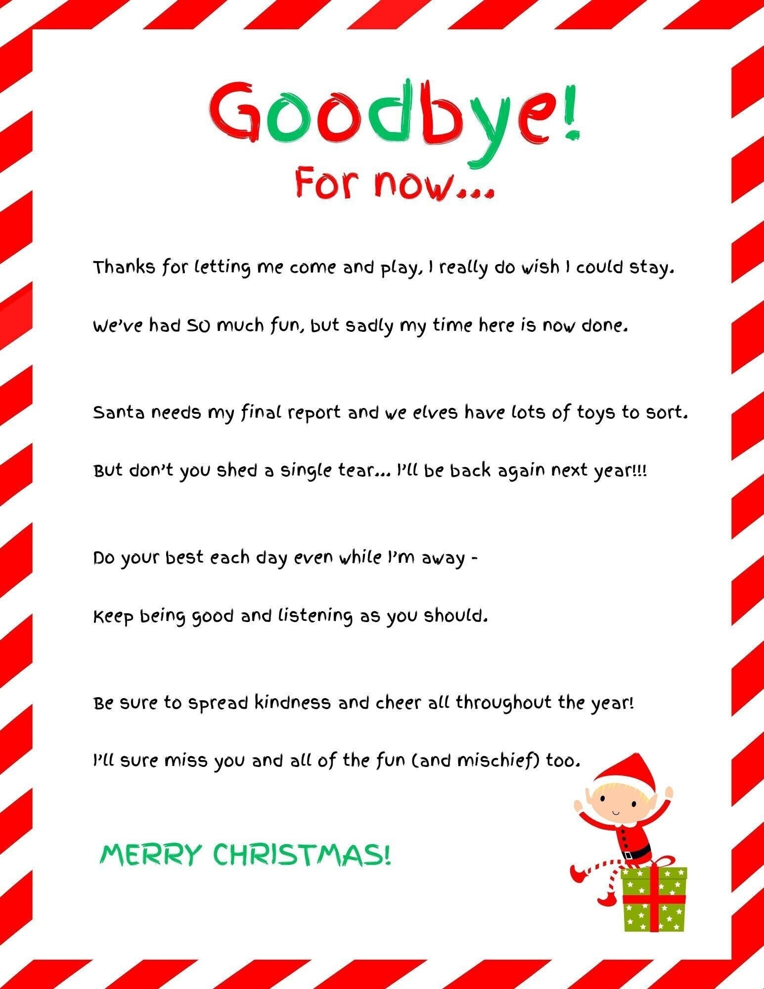 Elf Goodbye Letter Etsy
