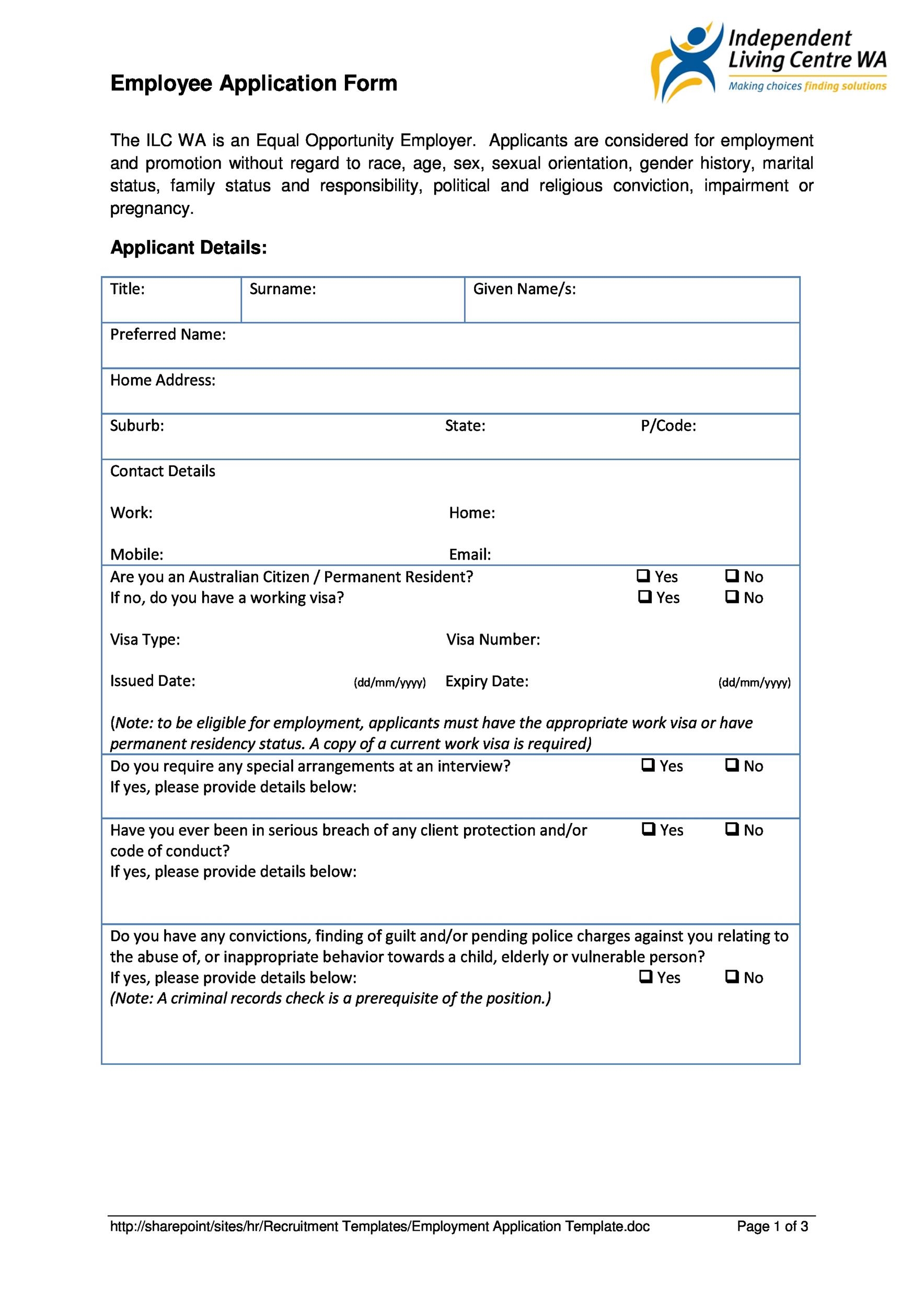 Blank Job Application Templates