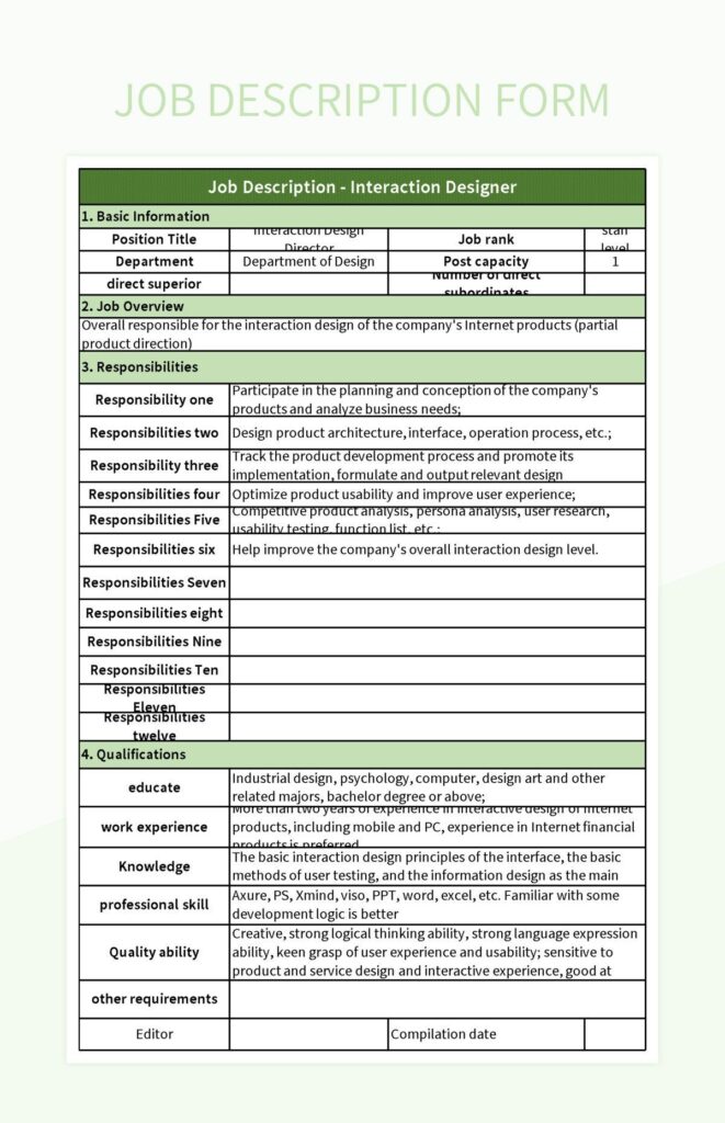Employee Job Description Template Excel Infoupdate