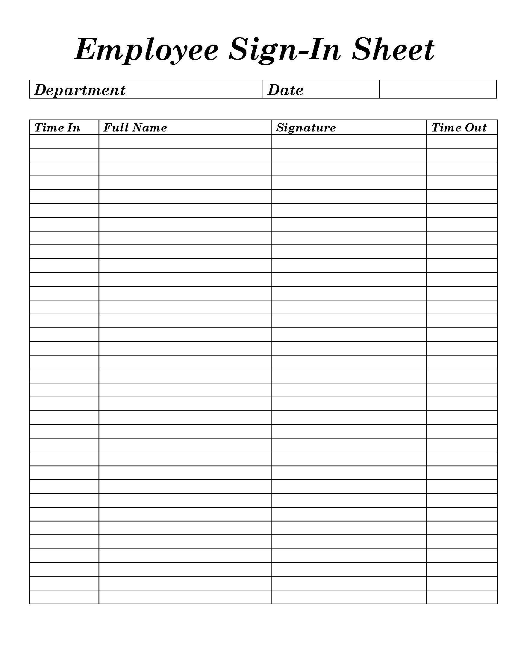 Blank Sign In Sheet Templates