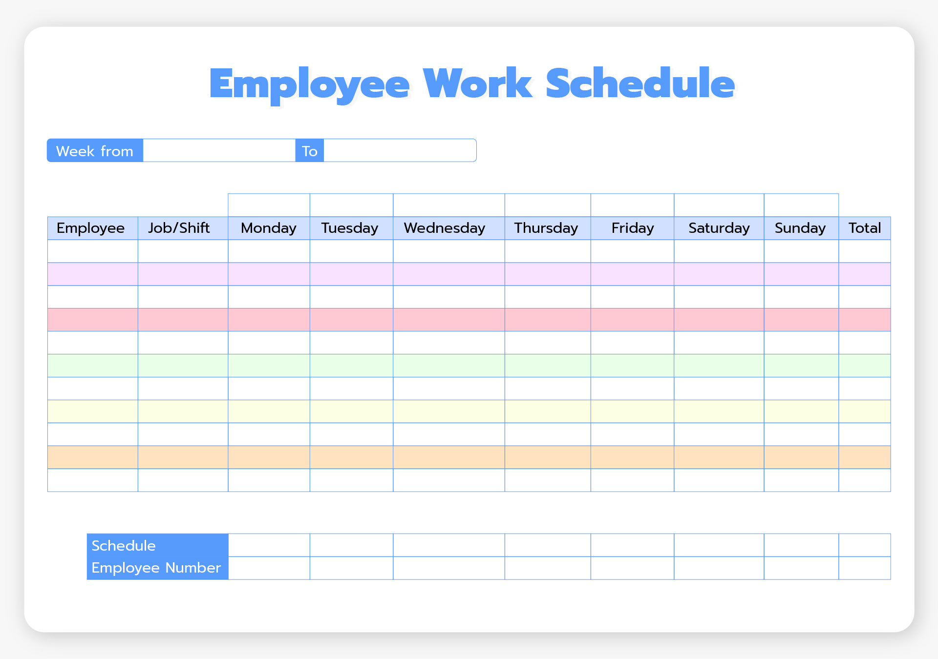 Employee Worksheet Schedule Weekly
