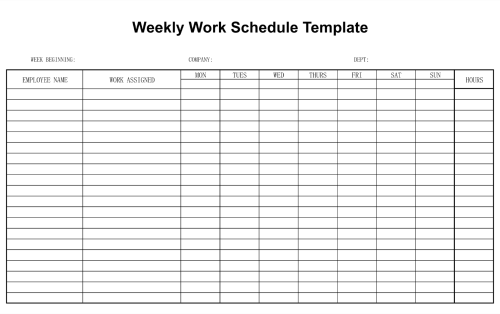 Blank Work Schedule Templates