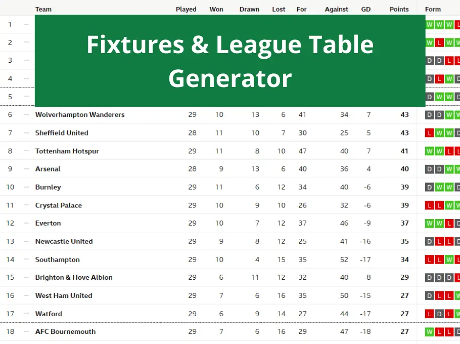 Downloadable Blank League Table Templates
