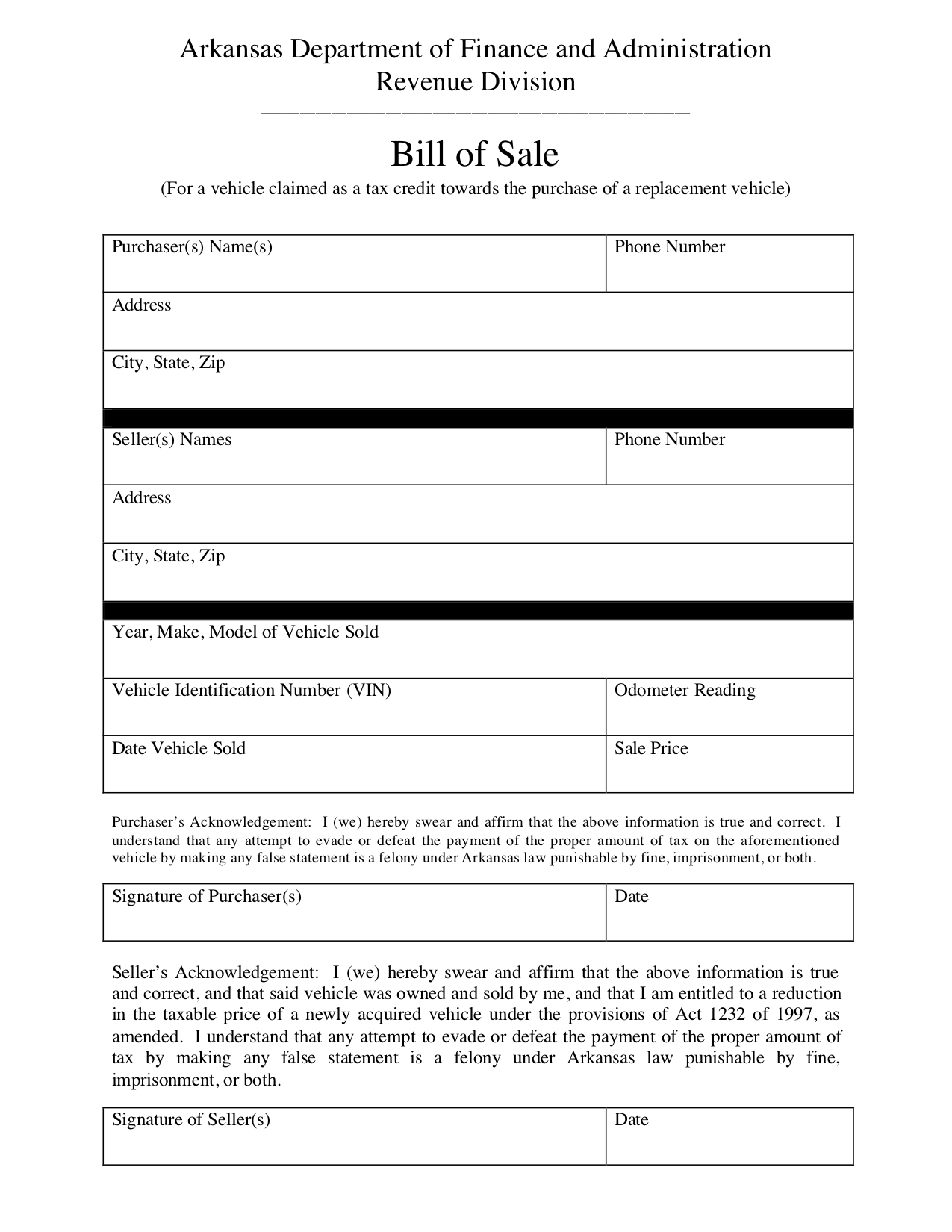 Blank Bill Of Sale Templates Pdf