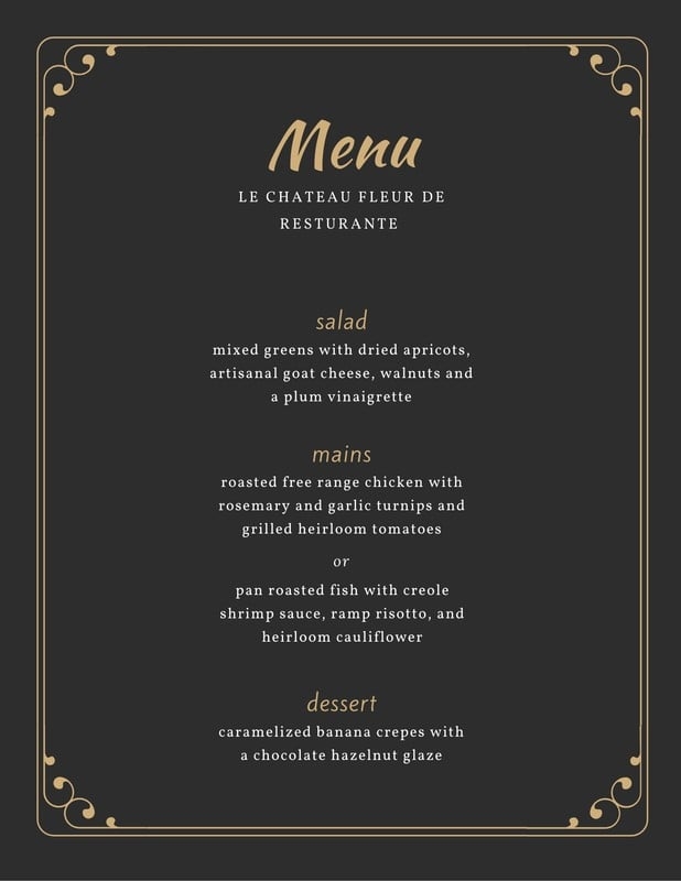 Fancy Blank Menu Template The Example Shown Allows You To Input Nine