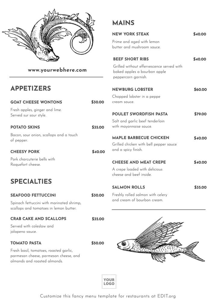 Fancy Menu Templates To Edit Online