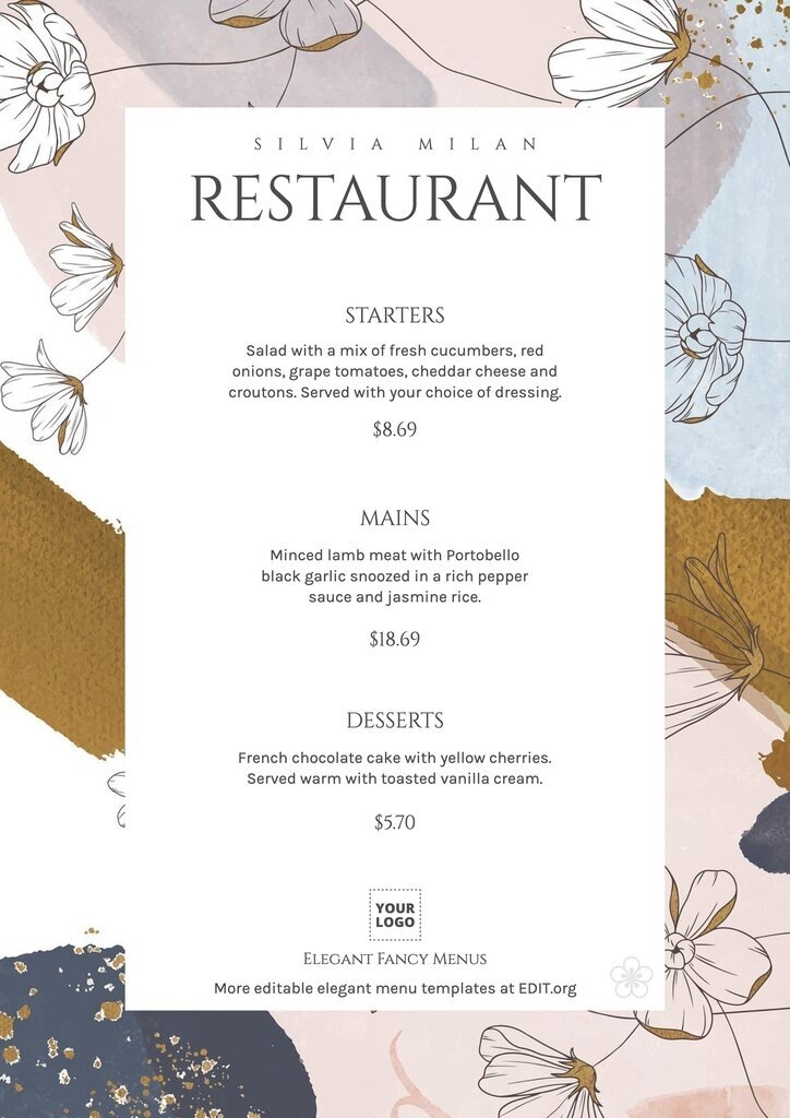 Fancy Menu Templates To Edit Online