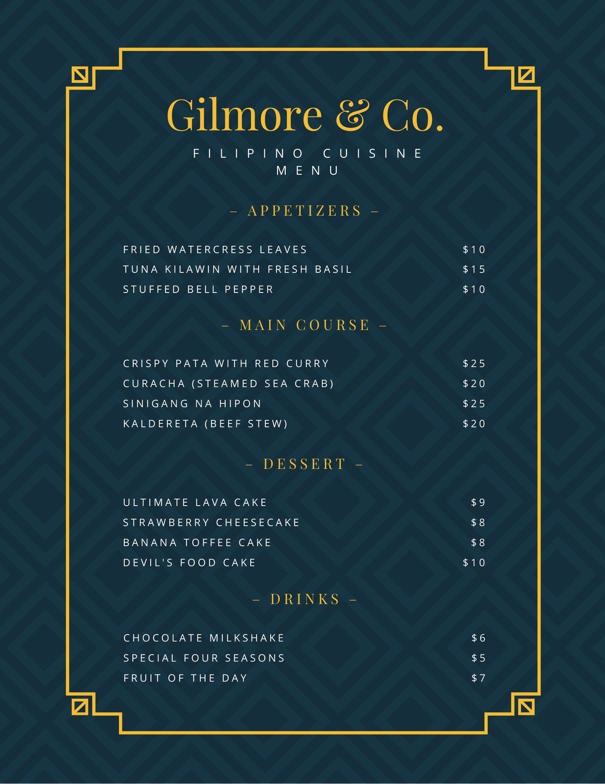 Blank Fancy Menu Templates