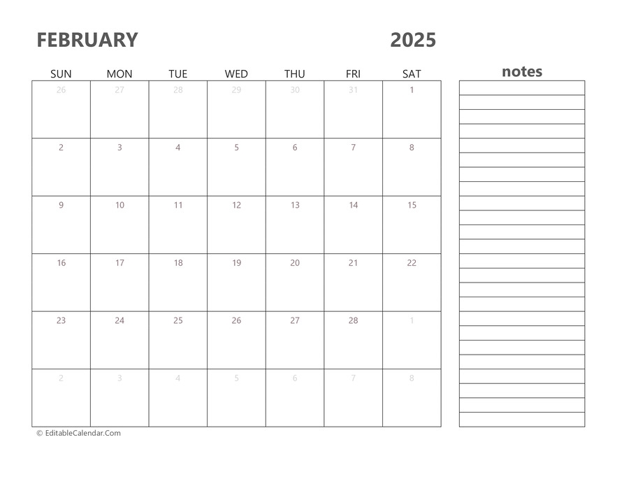 February 2025 Blank Calendar Templates Pdf Julian Kamal