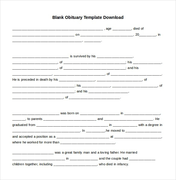 FILL IN THE BLANK OBITUARY TEMPLATE 12 PROFESSIONAL TEMPLATES