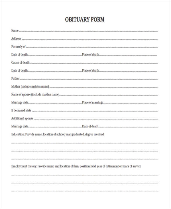 Downloadable Fill In The Blank Obituary Templates