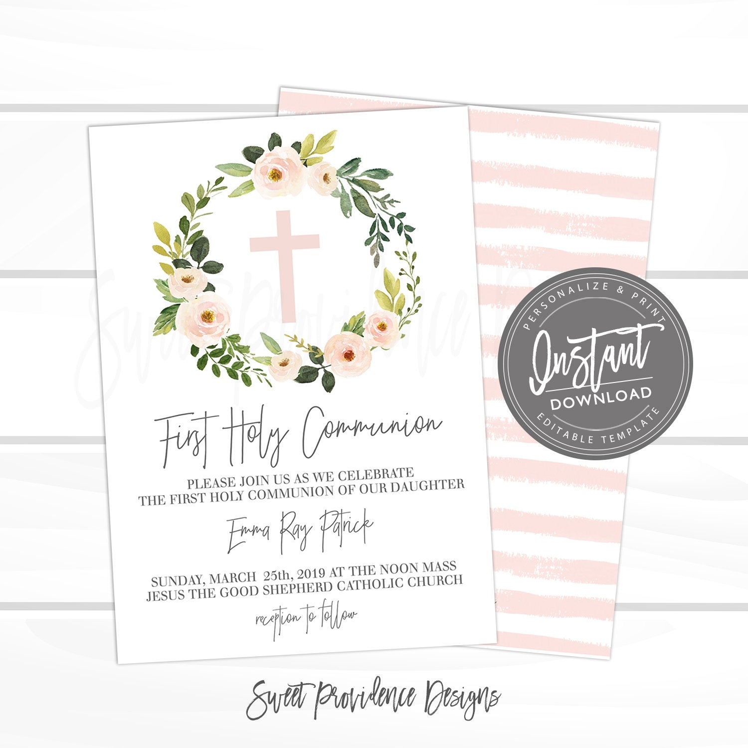 First Communion Invitation Sweet Providence Designs