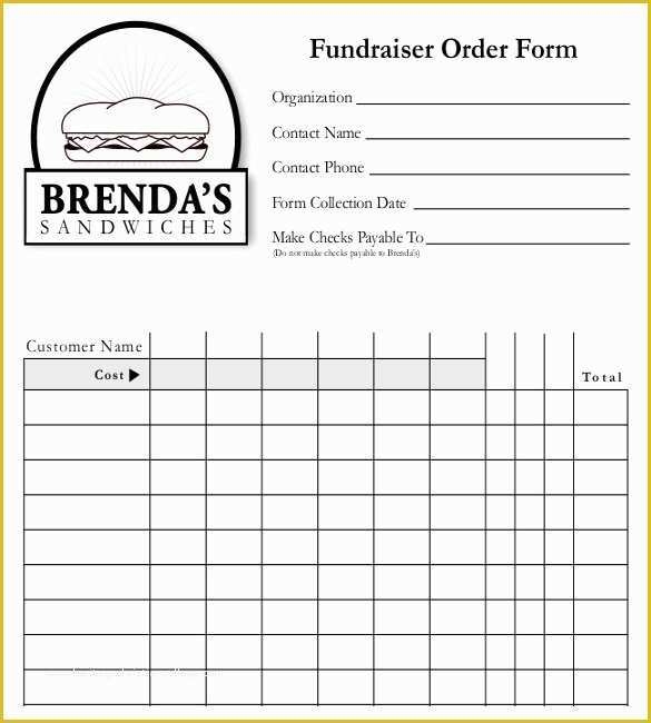 Blank Food Order Form Templates