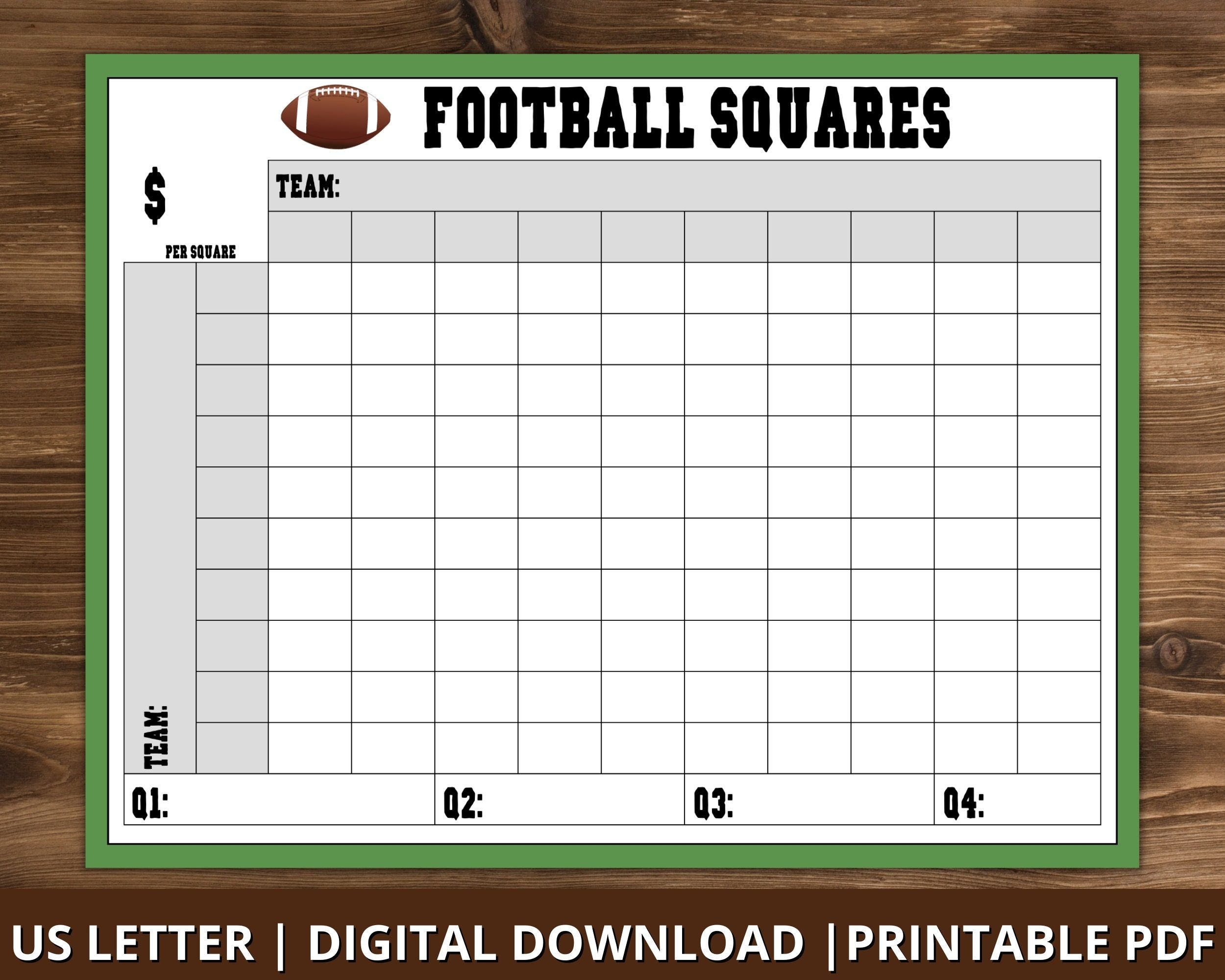 Football Squares Template Superbowl Squares Football Pool Football