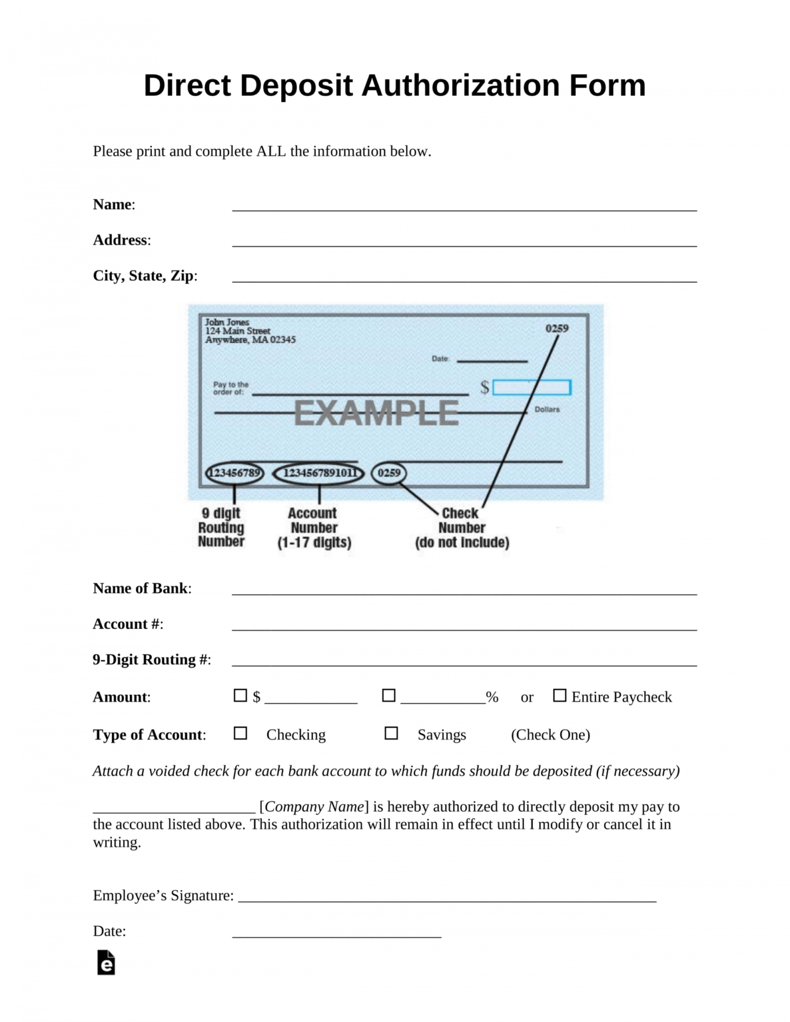 Blank Ach Form Templates