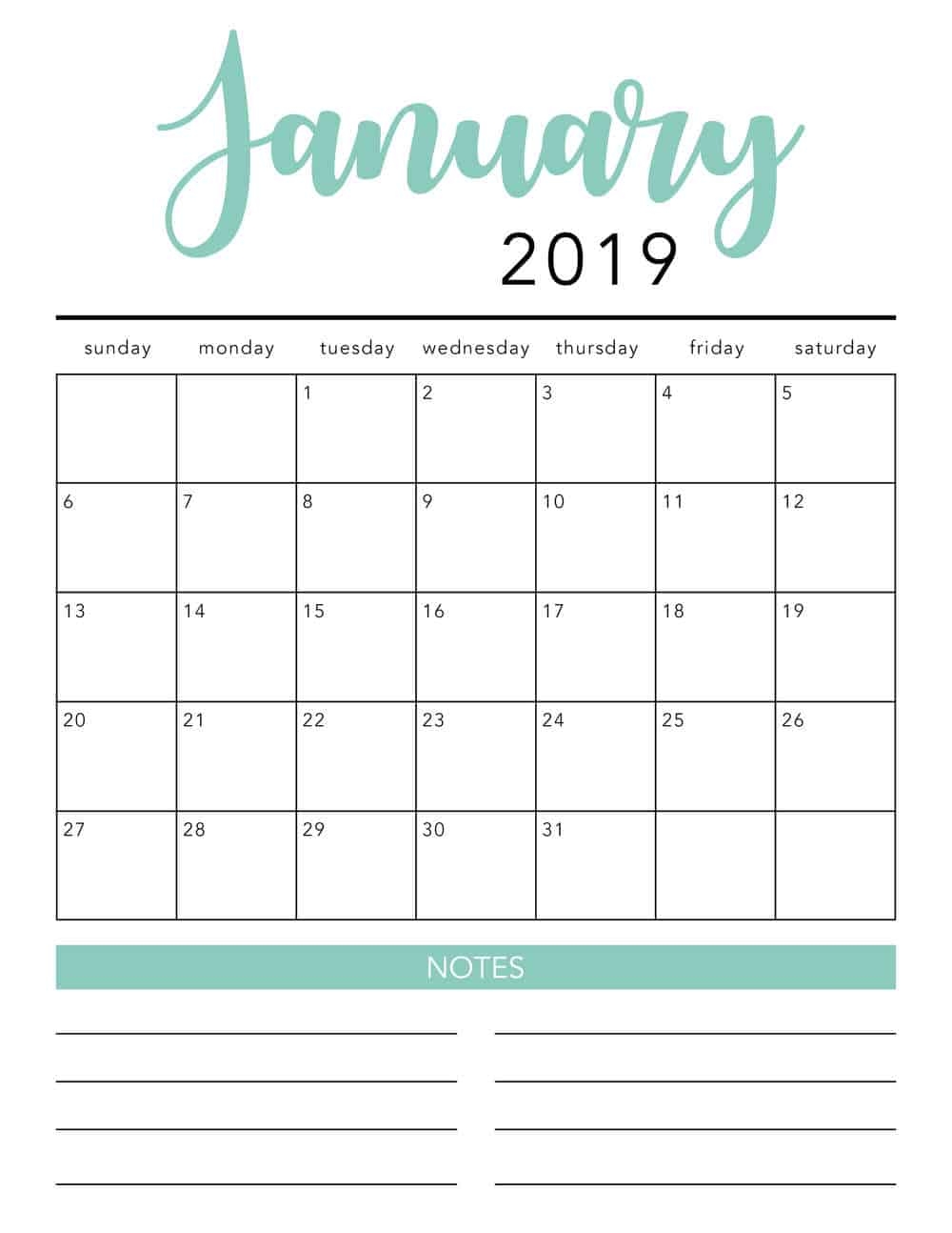 FREE 2019 Printable Calendar Template 2 Colors I Heart Naptime