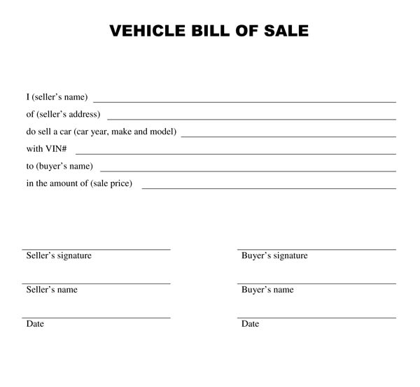 Free Auto Bill Of Sale Printable