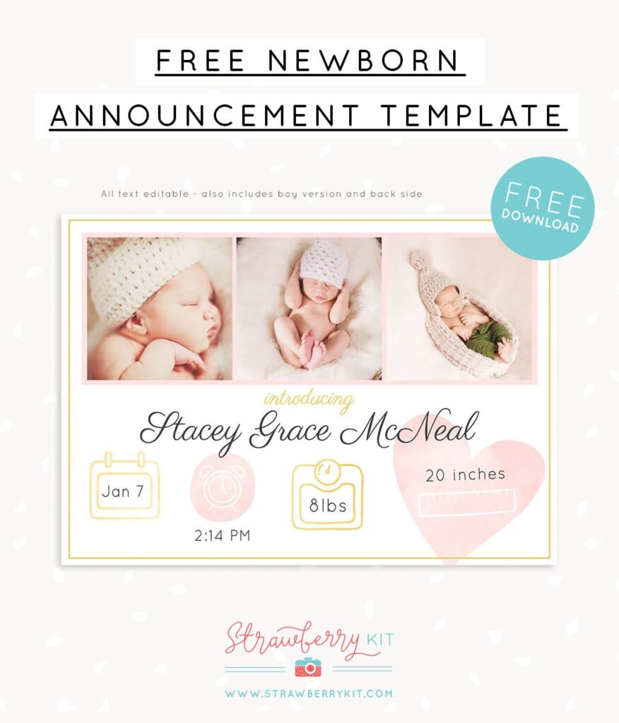 Free Birth Announcement Template For Photoshop Strawberry Kit