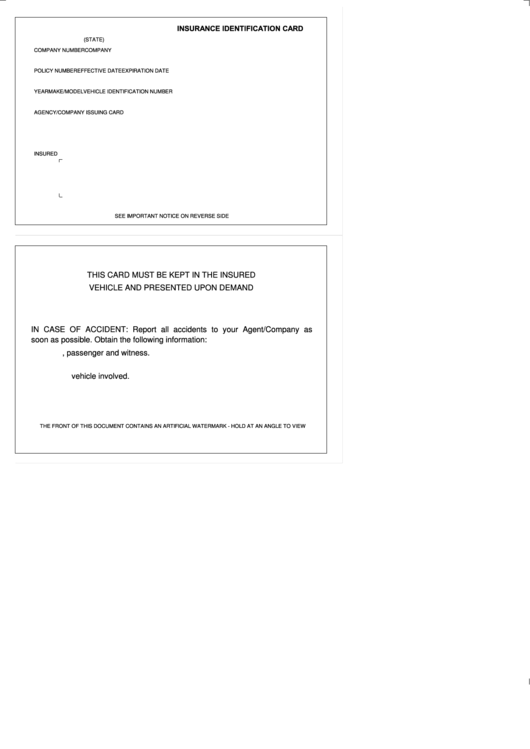 Blank Insurance Card Templates