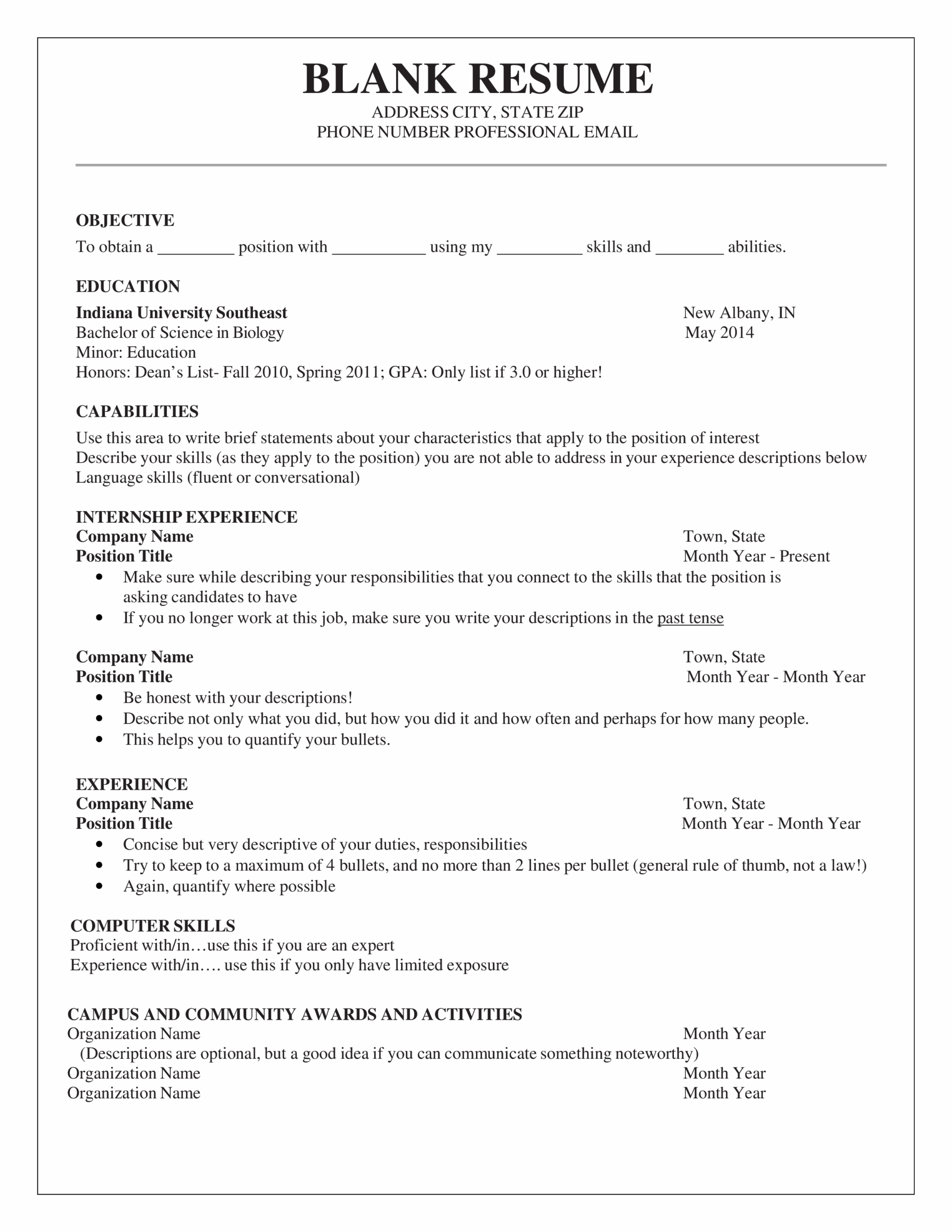 Free Blank Resume Forms Printable Printable Free Templates Download