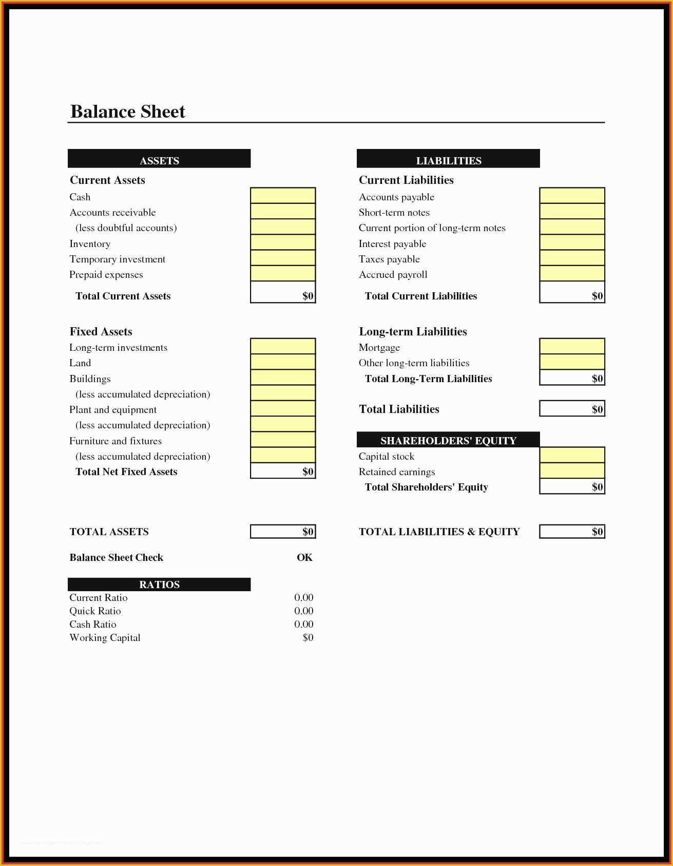 Balance Sheet Templates Blank