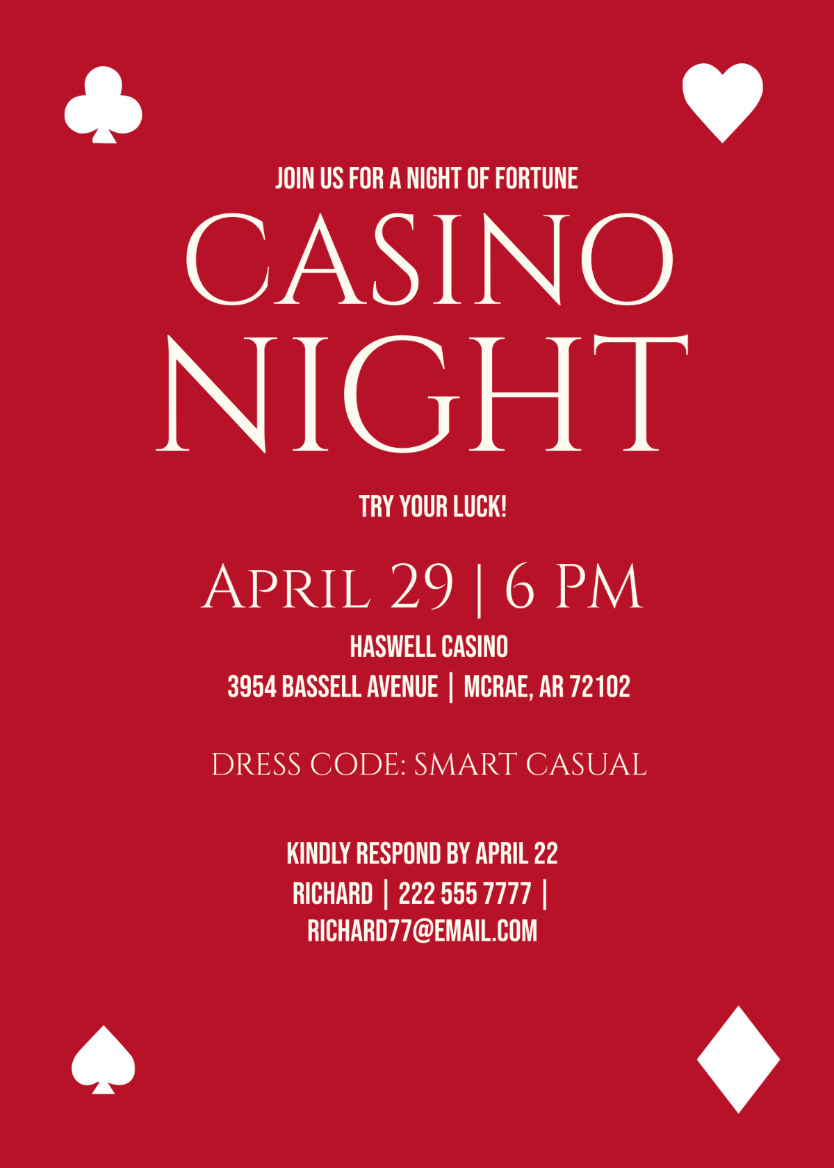 Free Casino Invitation Templates Editable And Printable