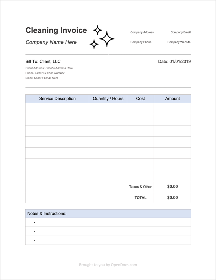 Blank Cleaning Invoice Templates