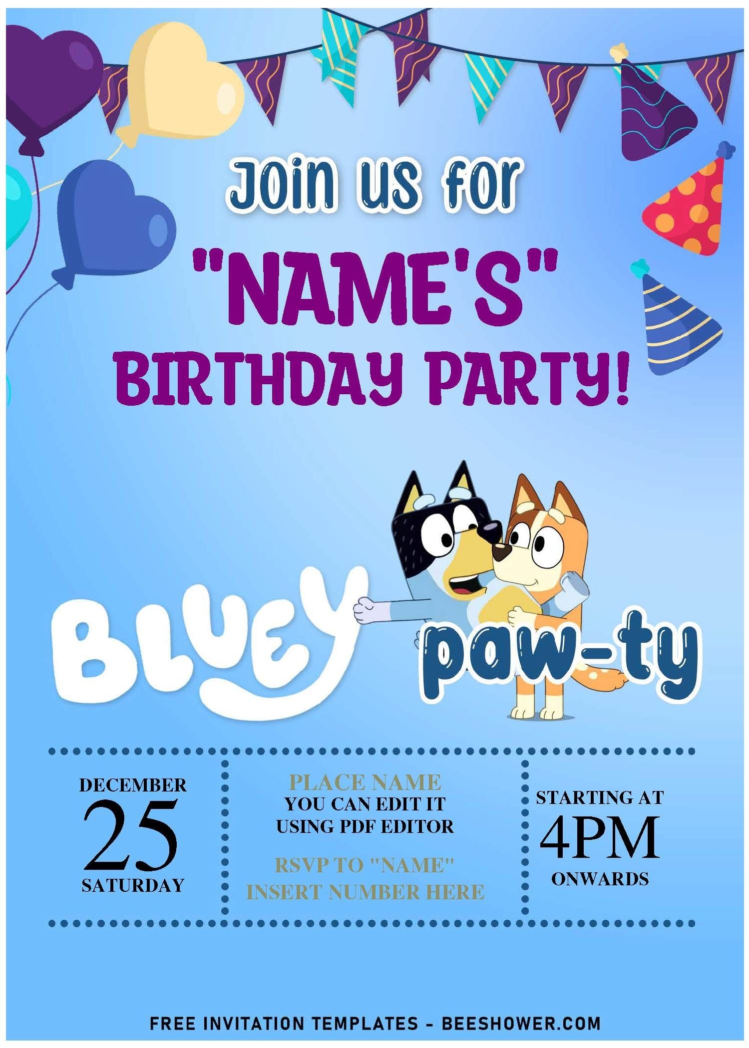  Free Editable PDF Lovey Dovey Bluey Invitation Templates For Toddler