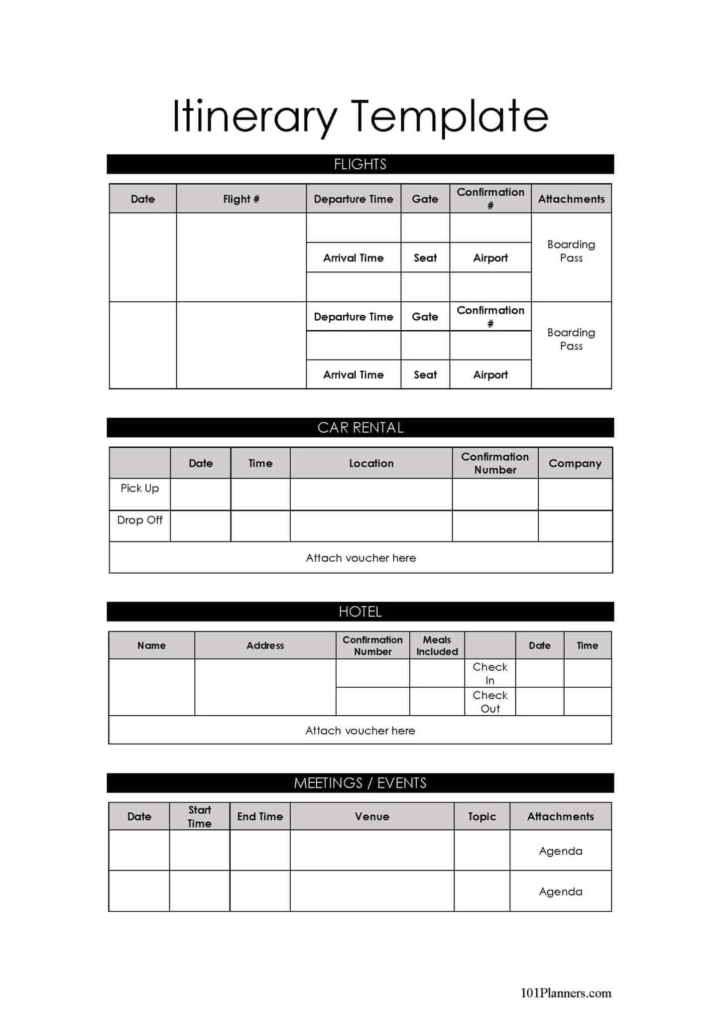 FREE Itinerary Template Editable And Printable