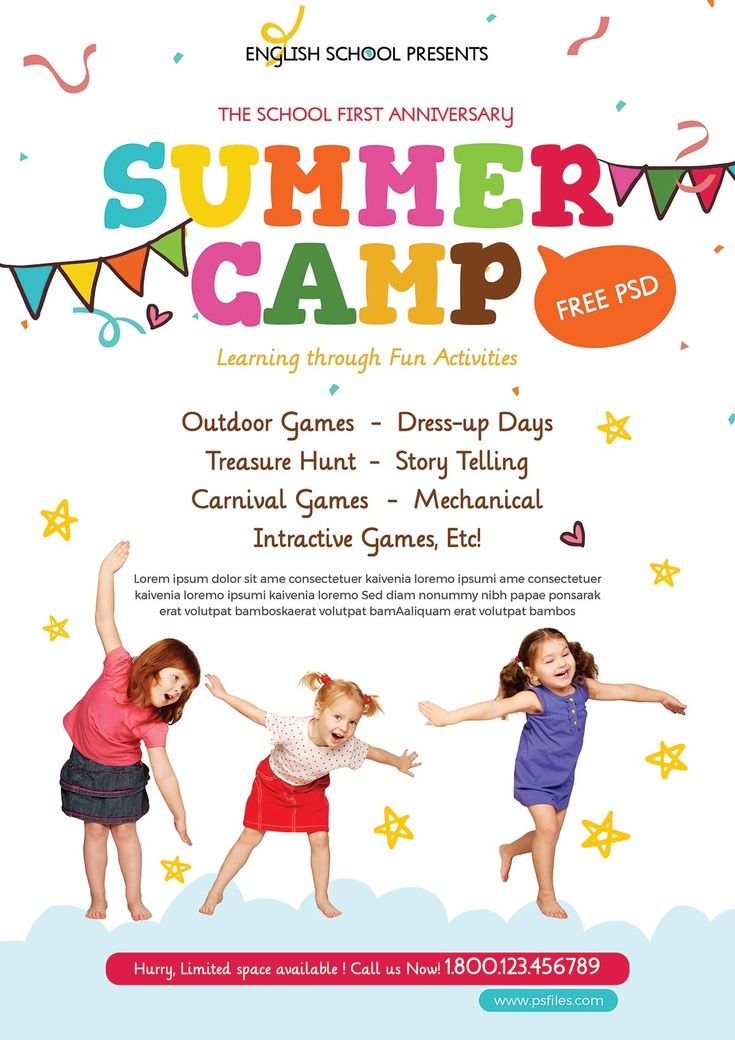 Free Kids Summer Camp PSD Flyer For Pre Schools Free Brochure