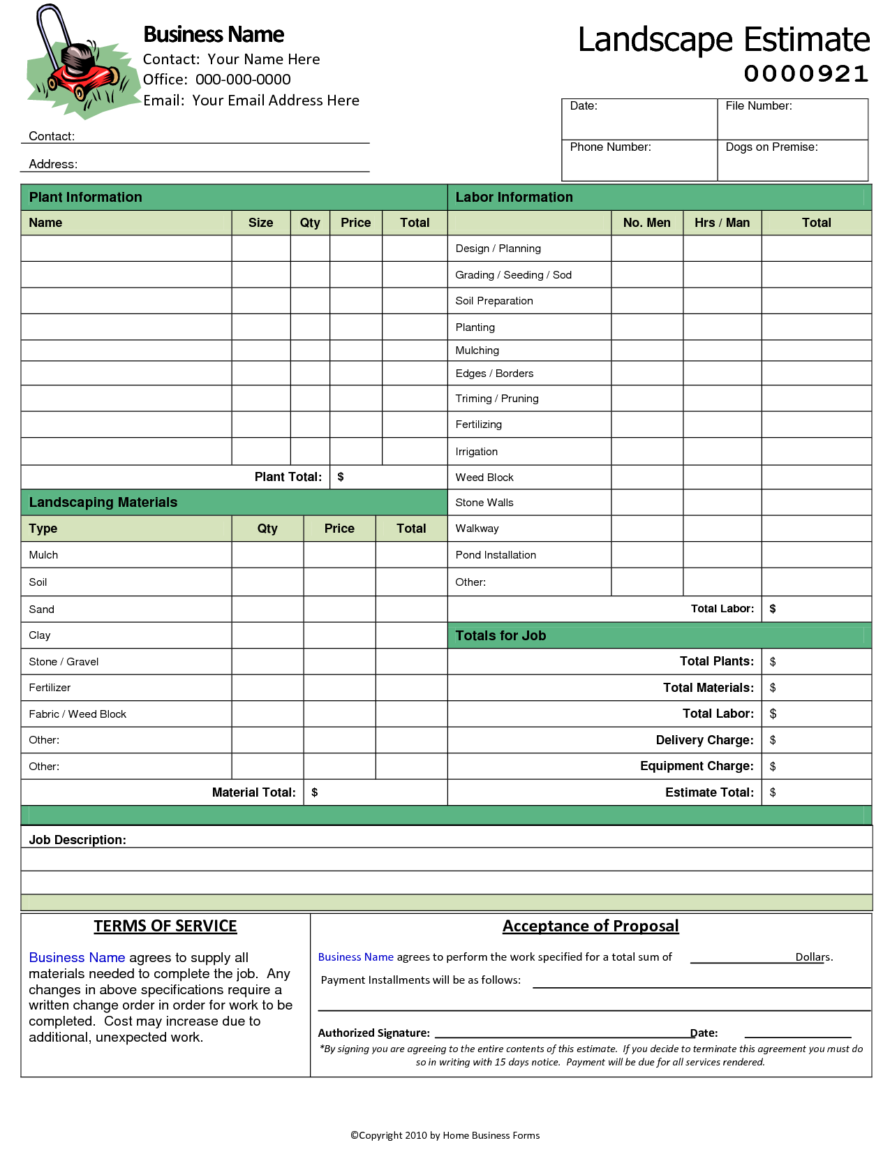 Free Landscape Estimate Template