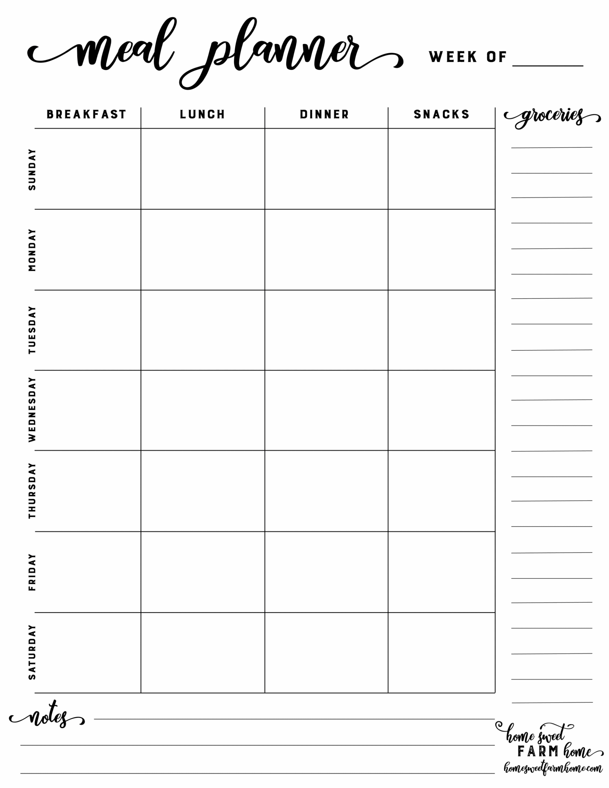 Blank Meal Planning Templates