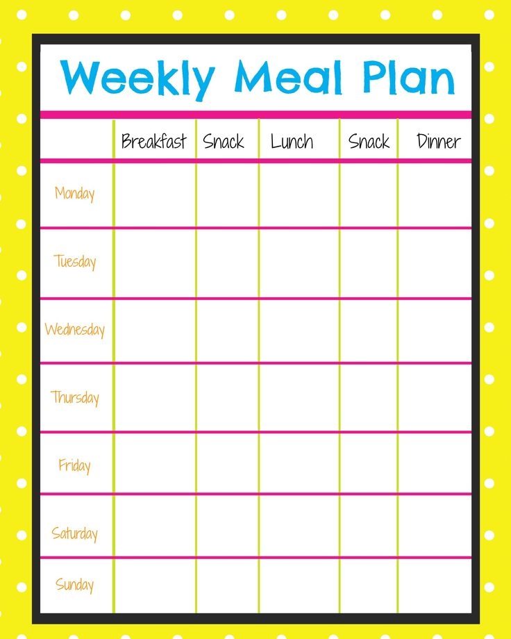 Free Menu Planner To Plan Out Healthy Snacks And Meals Through Out The