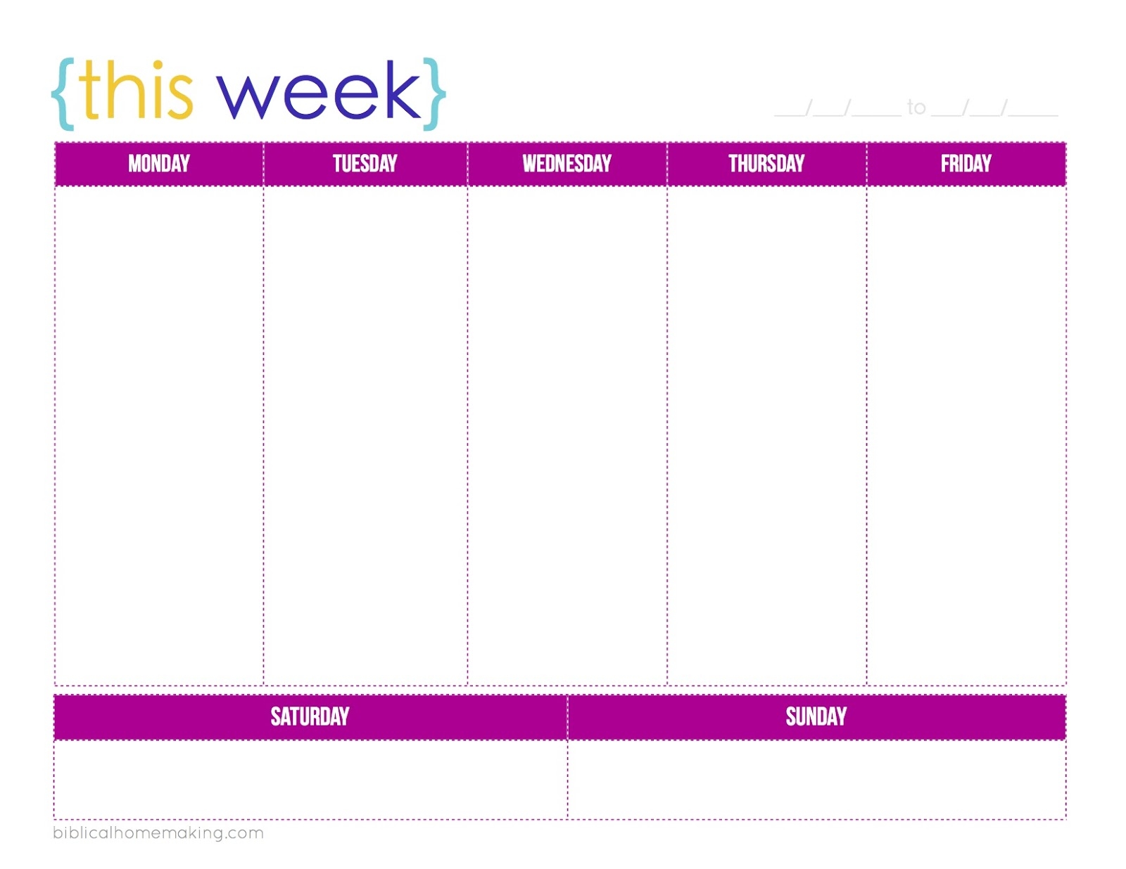 Blank Week Calendar Templates