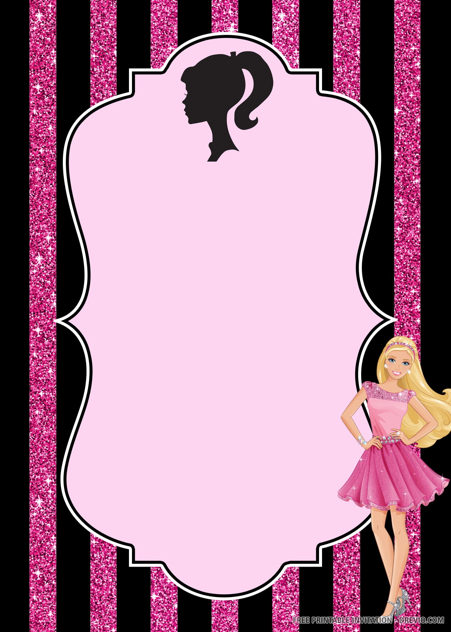 Editable Blank Barbie Birthday Invitation Templates