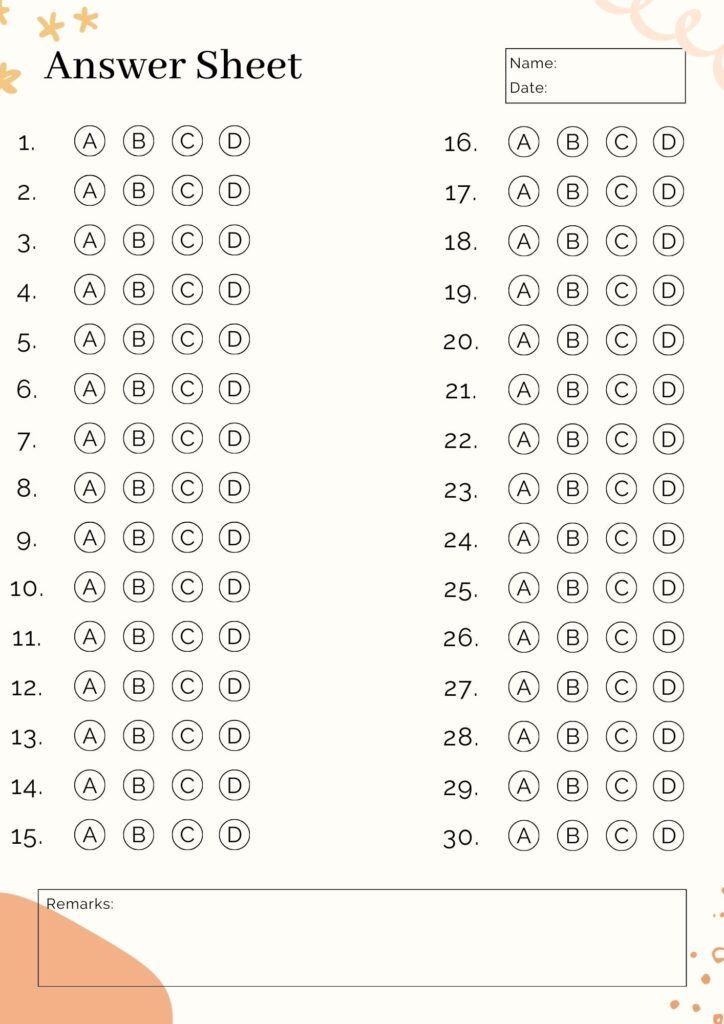 Free Printable Blank Answer Sheet Templates 1 10 1 20 1 30 1 40 1