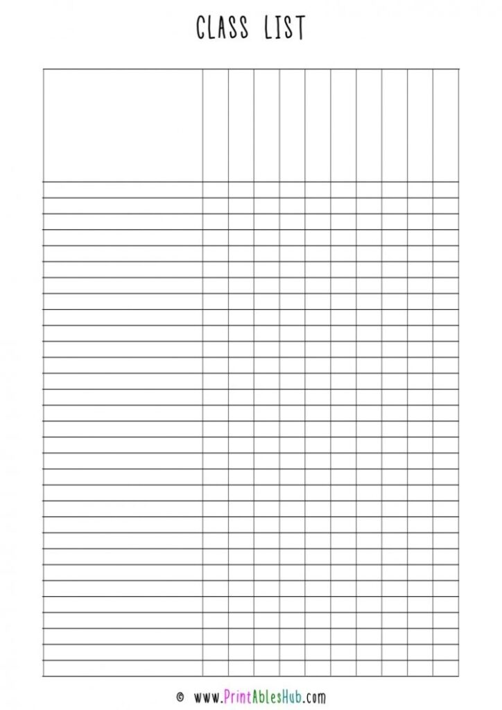 Free Printable Blank Class List Templates For Teachers PDF