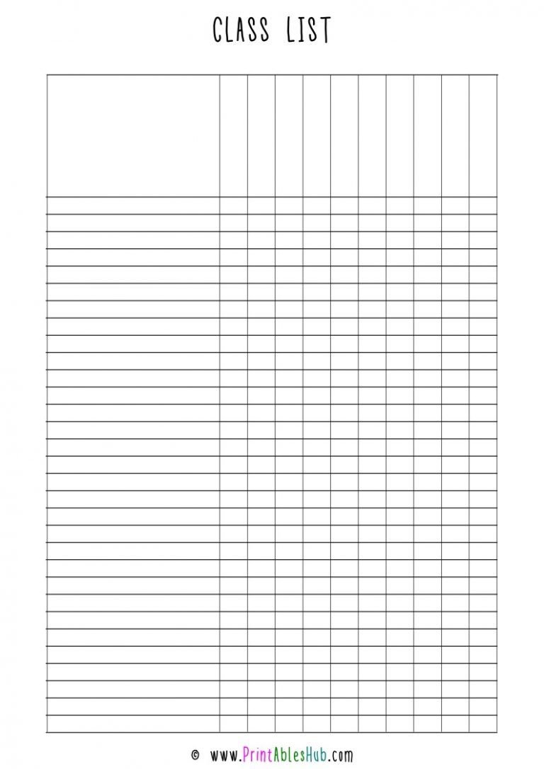 Free Printable Blank Class List Templates For Teachers PDF