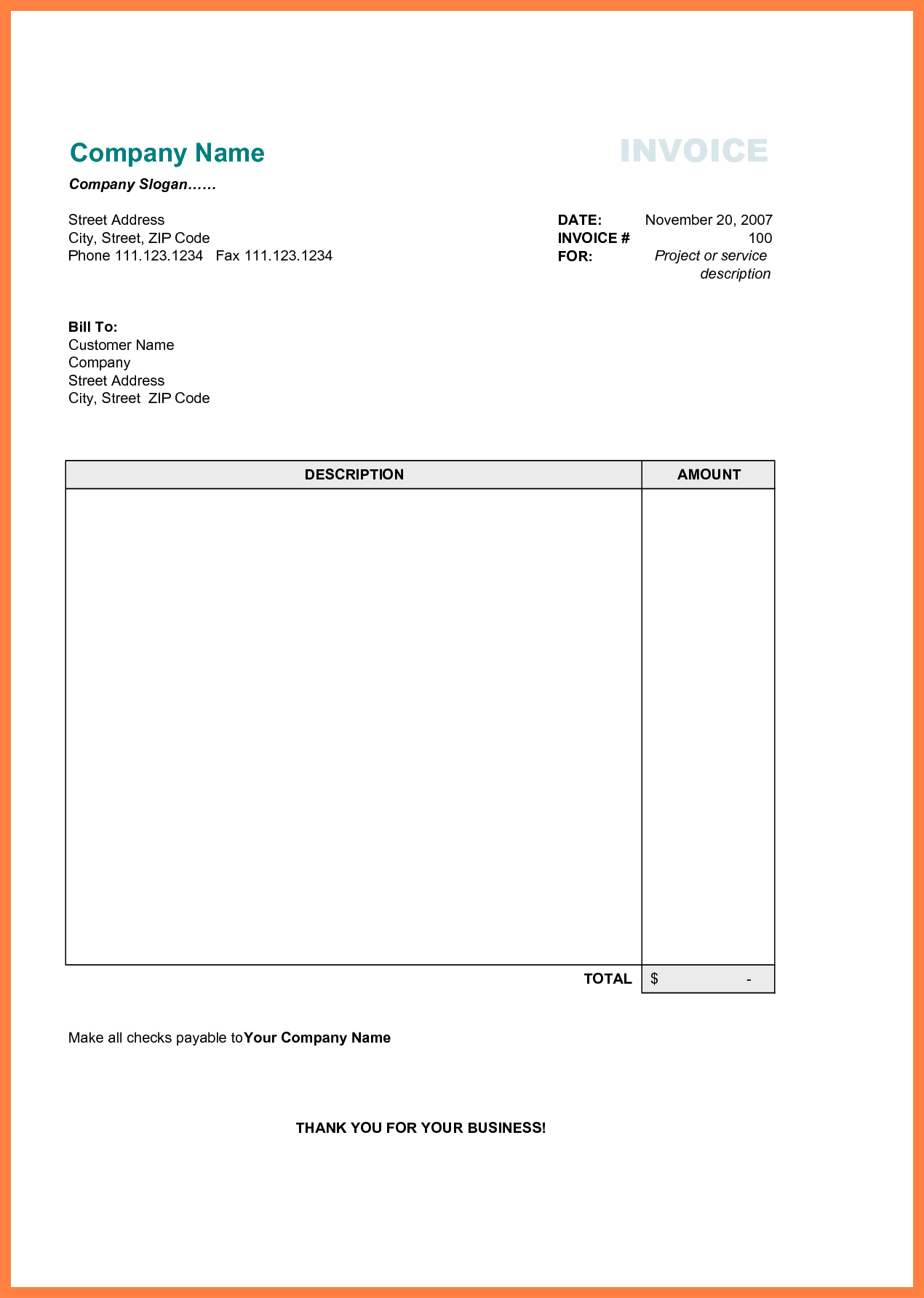 Blank Invoice Templates Word