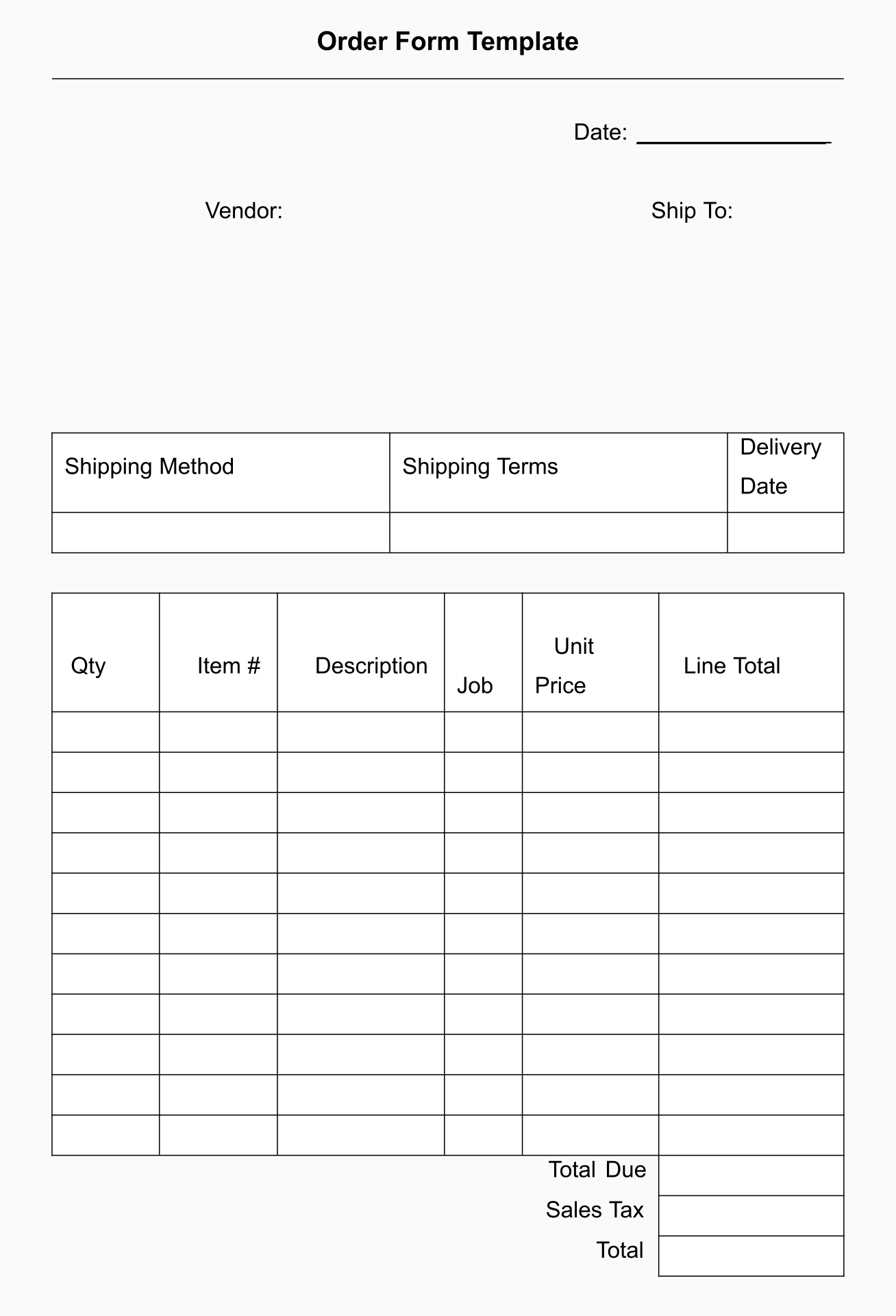 Free Printable Blank Order Forms Printable Forms Free Online