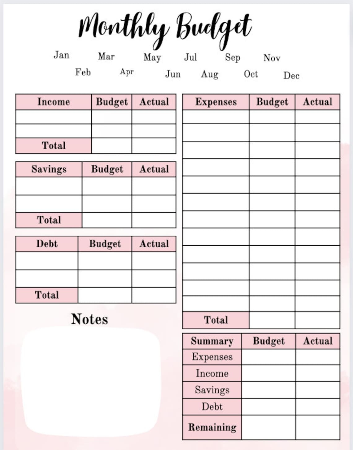 Blank Monthly Budget Templates