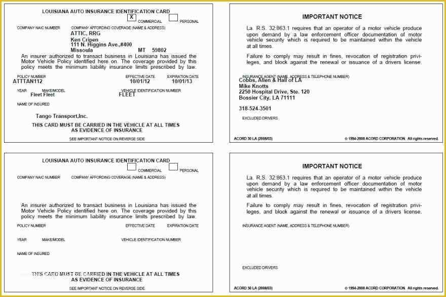 Free Printable Car Insurance Cards