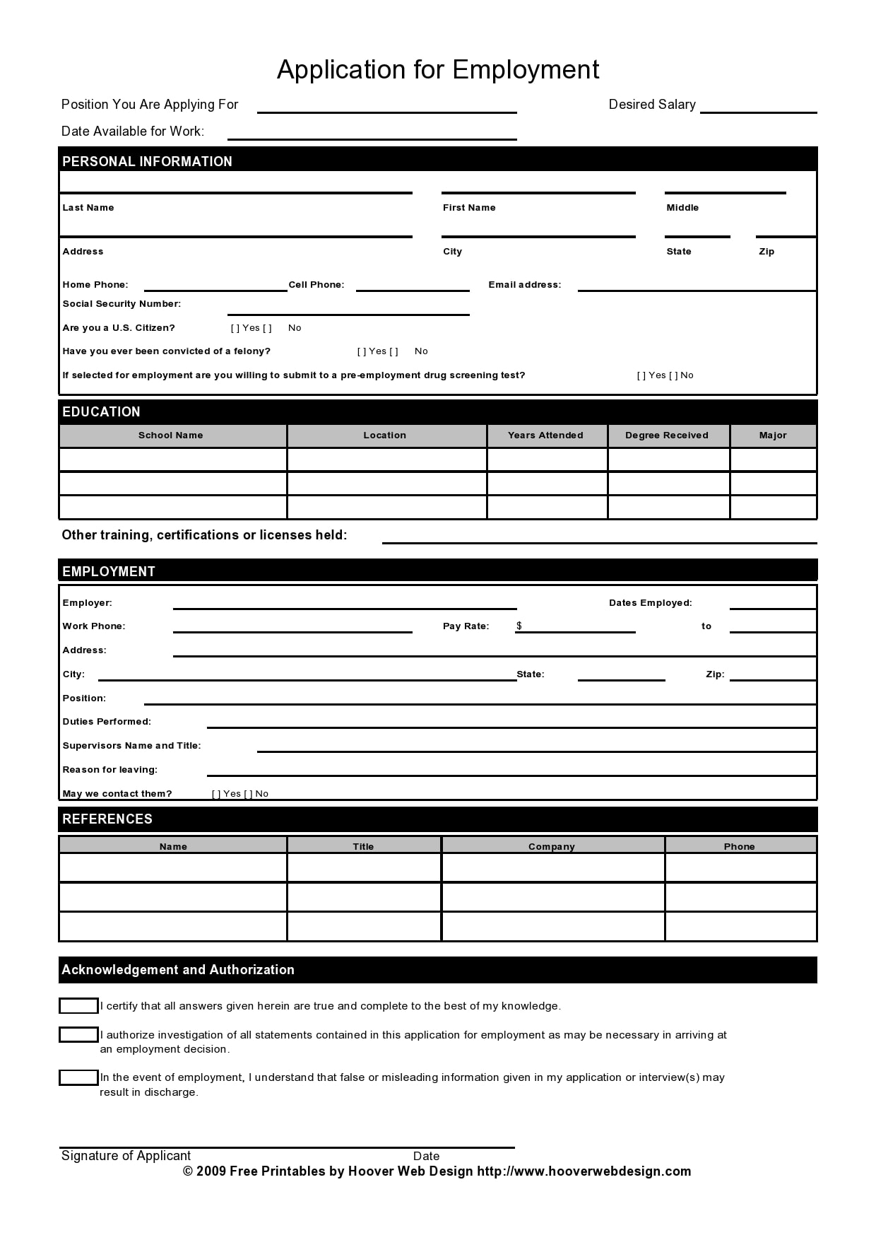 Free Printable Employment Applications Prntbl Concejomunicipaldechinu