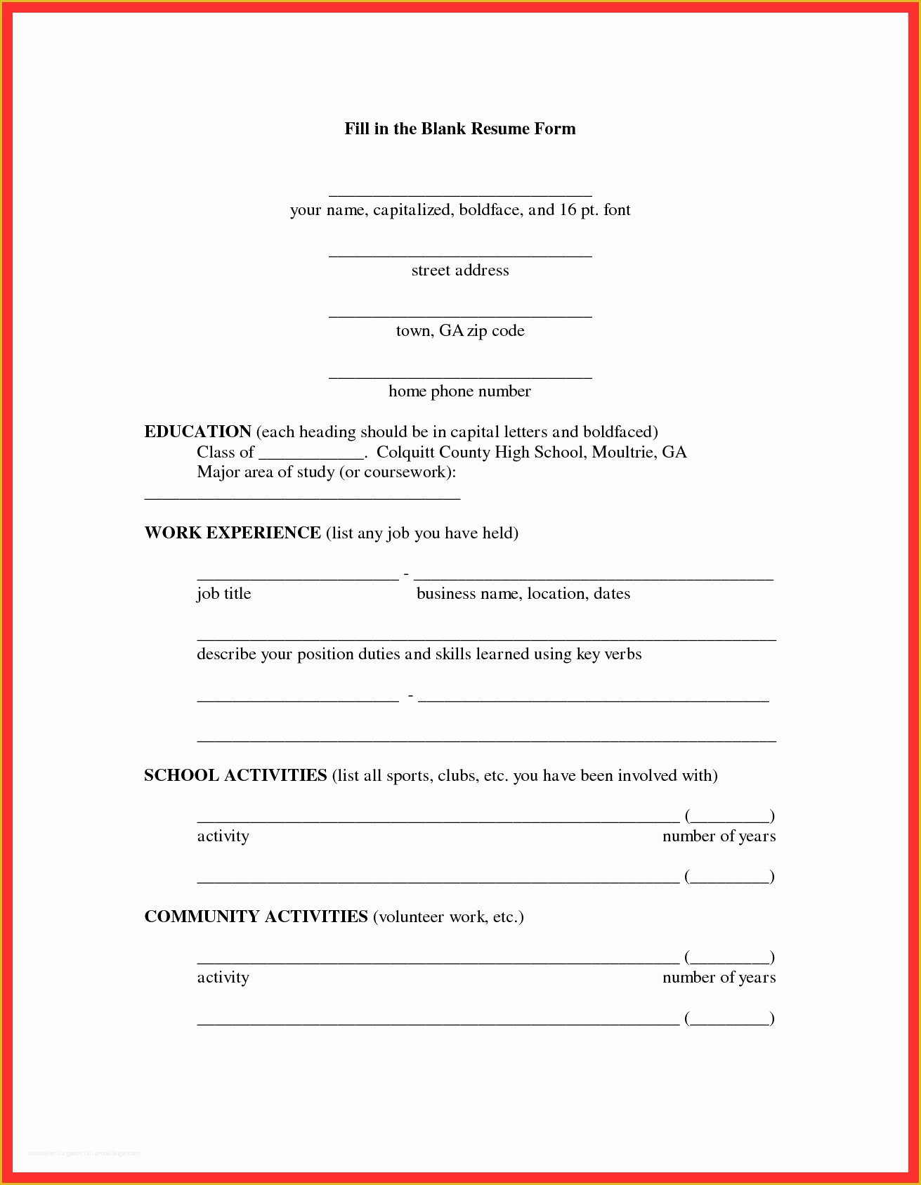 Free Printable Fill In The Blank Resume Templates