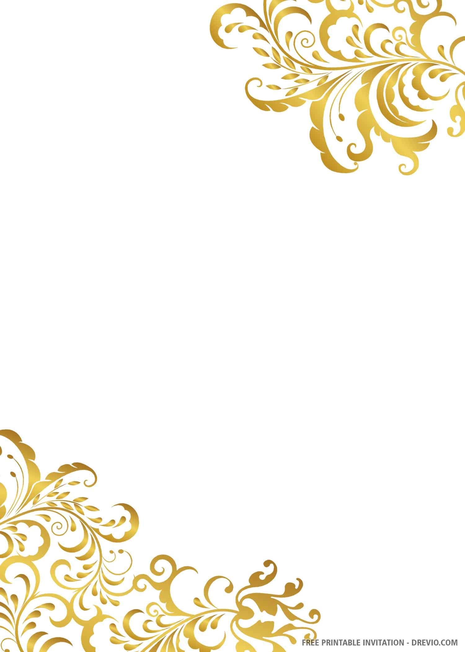  FREE PRINTABLE Gold Wedding Invitation Templates Blank Wedding