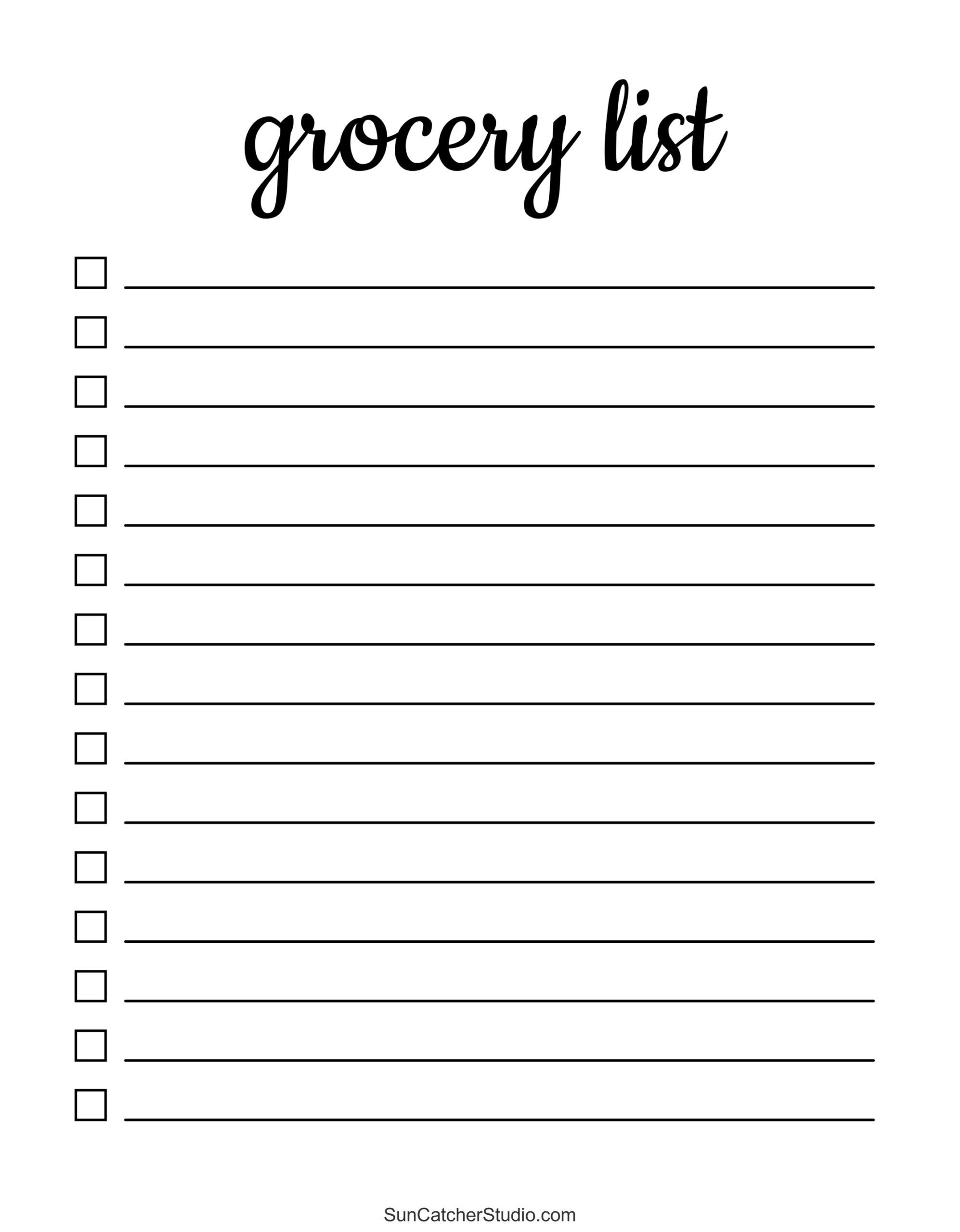 Blank Shopping List Templates