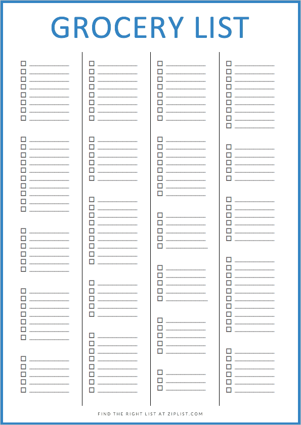 Blank Printable Grocery List Templates