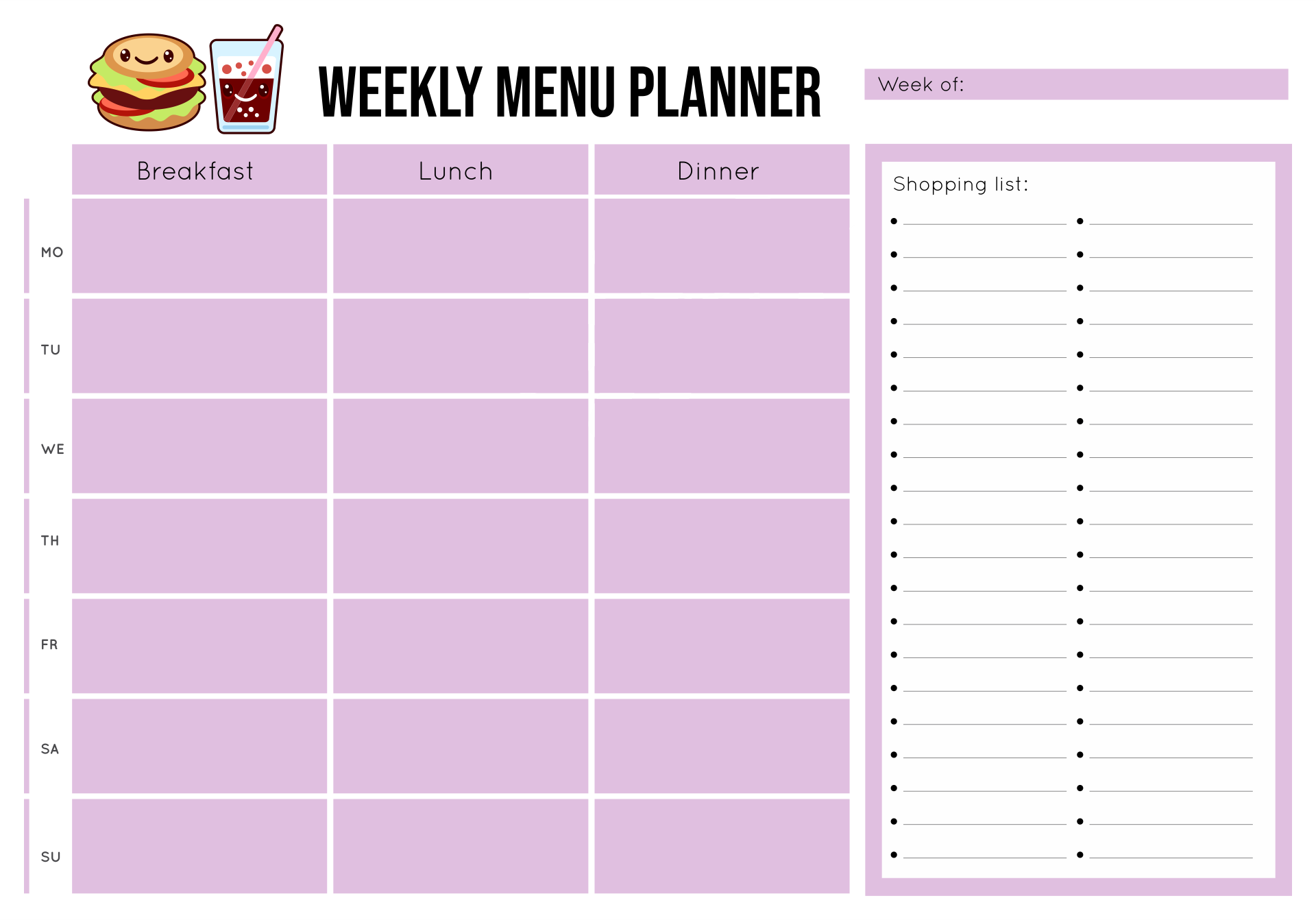 Free Printable Menu Planner Template Printable Templates
