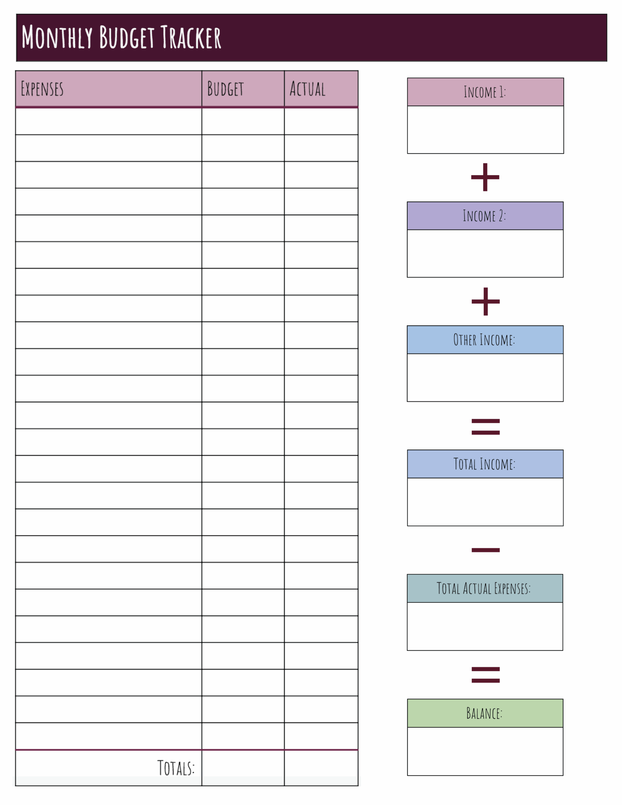 Free Printable Monthly Budget Form Templates Available To Print In PDF